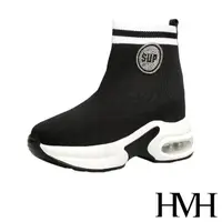 在飛比找momo購物網優惠-【HMH】個性撞色飛織襪套設計氣墊厚底內增高時尚休閒鞋(黑)
