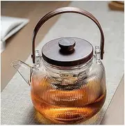 Miyxsin Borosilicate Clear Tea Pot, 1000ml (33.8oz) Glass Teapot Kettle with 2 Type Removable Infuser and Wooden Lid, Gas & Electric Stovetop Safe, for Blooming Flower Tea and Loose Leaf Tea