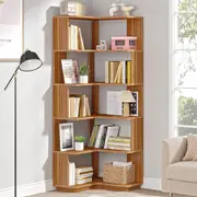 Tribesigns 64.9" 6-Tier Corner Bookshelf for Home Office, Walnut Wood Grain