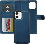 Boyobacase Wallet Case for iPhone 12,for iPhone 12 Pro Case,2 in 1 Detachable Wallet Magnetic with Card Slots Cash Pocket Stand Feature[Side Magnetic Closure] with Wrist Strap-Navy Blue