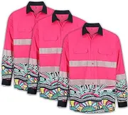 [Generic] 3-Pack High Visibility(Hi-Vis) Pink Safety Shirts for Men & Women – Long Sleeve Workwear with Pockets,Breathabel,Durable, for Construction & Outdoor Use