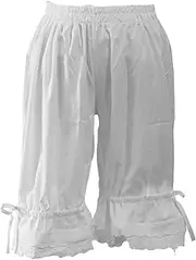 [ａ aternee] Aternee Women's Bloomer Ruffle Pants With Lace Hem - Elastic High Waist Medieval Pumpkin Shorts, White, XXL