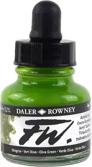 Daler-Rowney FW Acrylic Bottle Olive Green - Versatile Acrylic Drawing for Artis