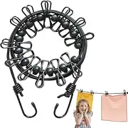 Portable Clothesline with 12 Clothespins, Windproof Travel Clothesline Stretchy Retractable Elastic Laundry Clothes Line for Indoor Laundry Drying line,Outdoor Camping Accessories (Back)