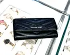 Michael Kors Jet Set Travel Large Silver Tone Trifold Credit Card Wallet Black