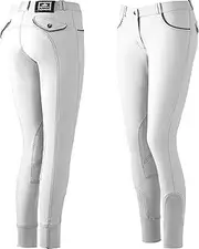 [Equi-Theme/Equit'm] Women's 979440040 Verona Breeches, White/Light Grey Contrasts and Piping, One Size