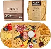 RosiRoli Large Charcuterie Board Set - 3 Part Unique Long & Round - Magnetic Cheese Boards & Charcuterie Boards Gift Set - Wooden Tray Serving Cutting Board Platter ﻿