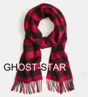 JCREW wool scarf buffalo check plaid red black merino lambswool soft muffler nr
