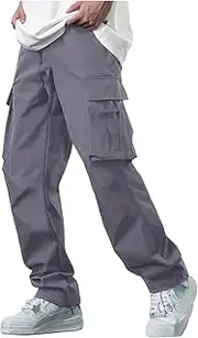 [Generic] Men's Denim Bib Overalls Drawstring Elastic Waist Straight Leg Open Bottom Trousers Outdoor Workwear with Tool Pockets