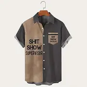 Men's Letter Printed Funny Shirt Summer Shirt Button Up Shirt Short Sleeve Vintage Retro Outdoor Vacation Dailywear Summer Spring Turndown 3D Print Collared Sh
