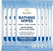 Nurture Rinse Free Bathing Wipes for Adults w/Aloe | Waterless Cleansing for sensitive skin | Disposable Adult Body Bath Wet Wipe for Disabled Bedridden | 64 wipes