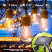 15M+3M Solar Dimmable LED Bulbs Festoon String Lights Outdoor Wedding Party Camp