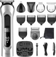 Hatteker Beard Trimmer for Men Hair Clipper Cordless Mustache Nose Trimmer Body Groomer Hair Cutting Kit Precision Trimmer USB Rechargeable Waterproof 5 in 1(Silver)