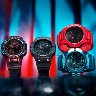 【CASIO 卡西歐】G-SHOCK 藍牙 碳纖維核心防護 半透明 電競黑紅 46mm(GA-B001G-1A)