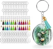 Acrylic Tassels Keychain Blanks, 120PCS DIY Keychain Kit with 30pcs Acrylic Blanks, 30pcs Keychain Tassels, 30pcs Keychain Rings and 30pcs Jump Rings(Gold)