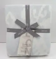 West Elm Oversized Ikat Duvet Cover Smooth Soft Full Queen Dusty Blue White 9770
