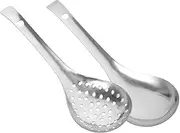 MOLUCKFU 1 Set Stainless Steel Spoon Kit Versatile Mixing Serving Utensils for Home Restaurant Use Includes Strainer Serving Spoon Comfortable to Hold