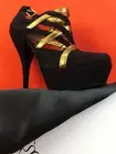 NIB YSL YVES SAINT LAURENT LUCY BLACK GOLD LEATHER CAGE PLATFORM PUMPS 38