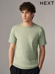 Green Sage Slim Fit Essential Crew Neck Cotton T-Shirt (AT4158) | $15