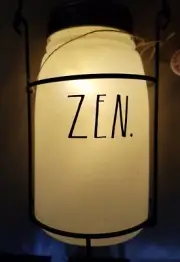 RAE DUNN MASON JAR IN CARRIER LIGHTED "ZEN" RARE NEW Glow LANTERN