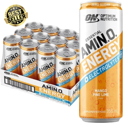 Amino Energy + Electrolytes Drink, Mango Pine Lime, 355ml, 12 Pack