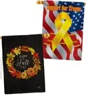 Fall Wreath Burlap House Flag - Pack Harvest & Autumn Scarecrow Pumkins Sunfl...
