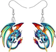 [BONSNY] Rainbow Dragon Dangle Earrings, Fantasy Mythical Creature Design, Colorful Wings, Funny Novelty Hypoallergenic Jewelry For Women Cosplay Fantasy Events Accessories