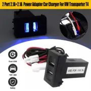 For VW Transporter T4 Car Charger Dual USB Phone 2.1A Light 2 Ports Socket Blue