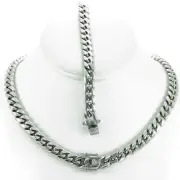 Miami Cuban Link ANTI-TARNISH Stainless Steel 10mm Bracelet 9'' & 24'' Chain