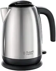 [Russell Hobbs] Brushed Stainless Steel & Black Electric 1.7L Cordless Kettle with black handle (Fast Boil 3KW, Removable washable anti-scale filter, Pull off lid, Perfect pour spout) 23910