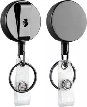 2 Pack Heavy Duty Retractable Badge Holder Reel, Will Well Metal ID Badge Holder