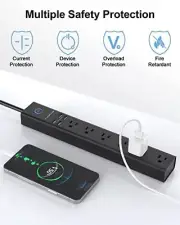 15FT Extension Power Cord Strip Surge Protector 4 USB + 6 Outlets 1250W Max