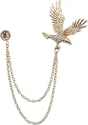 [Kefley] Eagle Hawk Wing Brooch Pin with Tassel Hanging Chain Silver Gold Metal Rhinestone Brooch for Men Women Lapel Pins for Clothes Suit Coat Tie Accessories