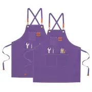 2pcs Adjustable Chef Apron Cross Back Apron for Kitchen Cooking Painting, Purple
