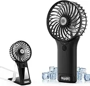 Bigqin Mini Portable Fan, USB Rechargeable Fan with Mirror and Lanyard, 4 Speed Silent Battery Operated Hand held Fan, Powerful Mini Fan for Home,Office,Travel and Outdoors,Black