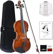 Aileen Violin 4/4 Full Size for Beginners with Fingerboard Sticker, User Manual, Hard Case, Bow, Rosin, Bridge, and Polishing Cloth