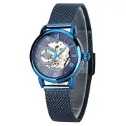 FORSINING Automatic Watch for Women Skeleton Dial Stainless Steel Mesh Strap
