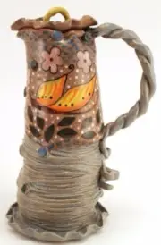 Wheel Thrown Altered Stoneware Pottery Pitcher Whimsical Butterflies Flowers HP