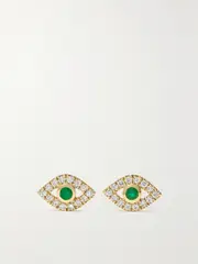 [Sydney Evan] Sydney Evan - Small Evil Eye 14-karat Gold, Diamond And Emerald Earrings - One size One size Gold