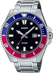 [Casio] MDV107D-1A3 Analog Silver Strap Unisex Adult Watch, Black/Blue/Red Dial, 49.5 × 44.2 × 12.1 mm