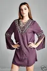 V Neck Slit Sleeves Embroidered Dress Tunic Kaftan BOHO 8 10 12 14 16 18 20 22