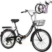Folding Bike, High Carbon Steel Lightweight Foldable Bicycle Adjustable Height, 7 Speed, Premium Mountain Bikes Retro for Adult Ladies Men