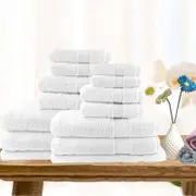 14 Piece Ultra-Light Cotton Bath Towel in White