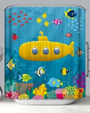 Yellow Submarine Multi Colored Coral and Fish Shower Curtain