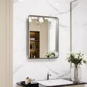 LOAAO 20x16 Inch Brushed Nickel Bathroom Mirror Rounded Rectangle Silver Meta...