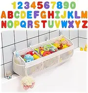 Austion Mesh Bath Toy Storage for Tub - Large Capacity Bath Toy Organizer with Large Openings, Bath Tub Toy Holder for Easy Access to Toys - Bonus 36 ABC Soft Foam Letters and Numbers, White