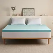 Memory Foam Mattress Topper 3 Inch King, Breathable Slow Rebound Medium Firm Portable Camping Mattress Topper, Gel Cooling Infused Foam Mattress Topper Pad for Pressure Relief, Blue