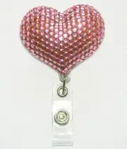 Blinged Pink Heart Retractable ID Badge Reel / ID Badge Holder / AZblinger