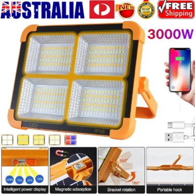 3000W Solar USB Rechargeable LED Work Light Cordless Portable Camping Floodlight