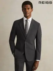 Reiss Grey Promise Wool-Blend Single-Breasted Suit Blazer Slim-Fit (F77527) | $545